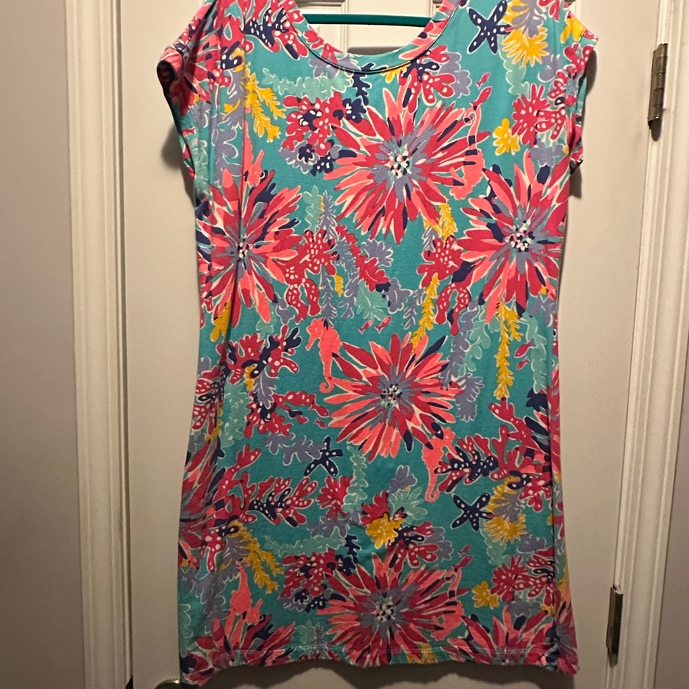 Lilly Pulitzer Aqua Floral with Coral and Yellow Accents Dress